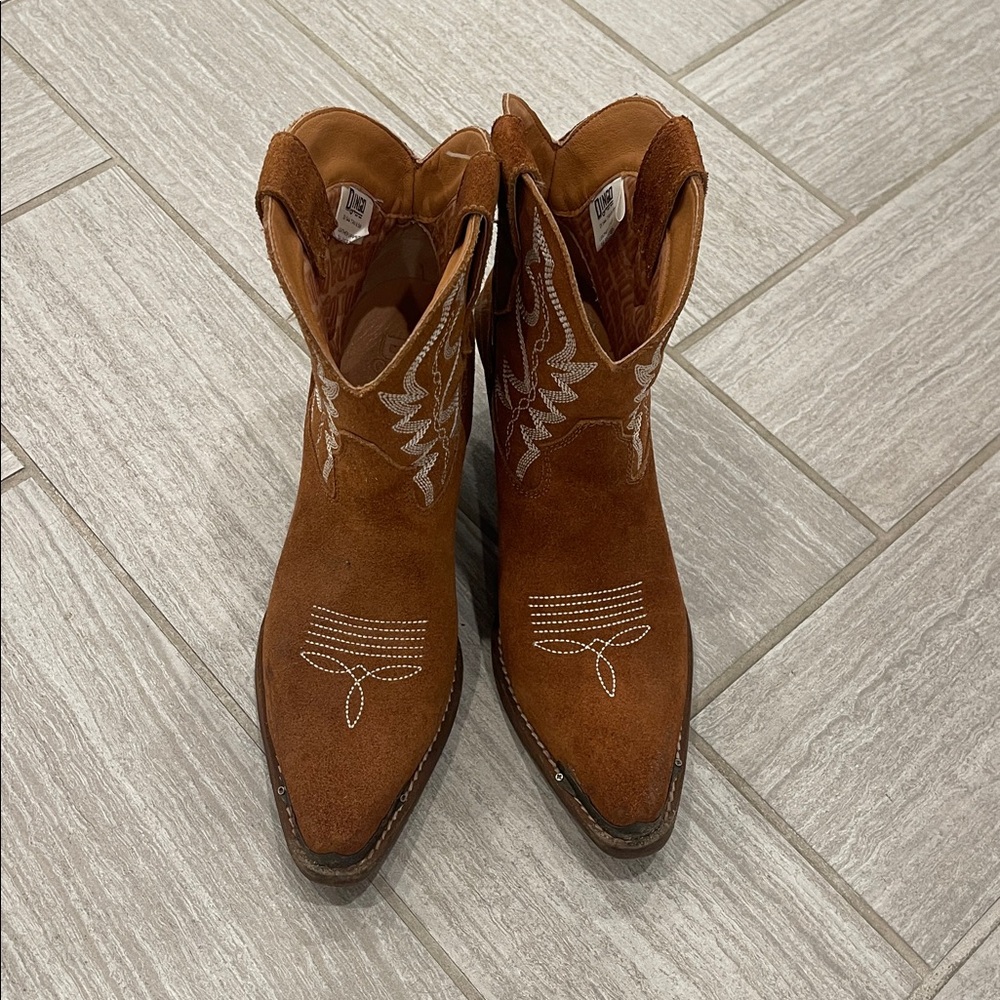 Dingo Brown Suede Cowboy Boots with Embroidery - Picture 2 of 5